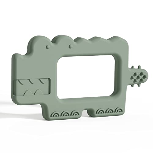 Moonkie Mordedor bebé de silicone, brinquedos bebé sem BPA, silicone teether de dentição para bebé, brinquedos sensoriais para bebé, vara molar infantil, mordedores bebés 0-6 - 12 meses (crocodilo