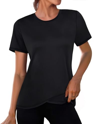 Gyabnw T-shirt desportiva mulher de manga curta t-shirt gola redonda leve e confortável top folgada de secagem rápida ioga Running Fitness malha mulher