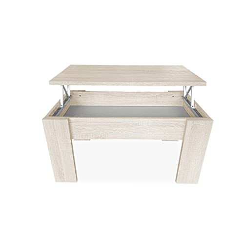 mattfy - Mesa de centro para café/chá, elevável, mesa de sala de estar ou sala de jantar, cor cambria, medidas: 90 cm (largura) x 50 cm (fundo) x 46/57 cm (altura)