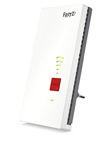 Fritz!Repeater 2400 International - Repetidor/Extensor WiFi AC+N, banda dupla(1,733 Mbps/5 GHz e 600 Mbps/2,4 GHz), Mesh, ponto de acesso WiFi, 1 portas LAN Gigabit, W PS, Interface em espanhol