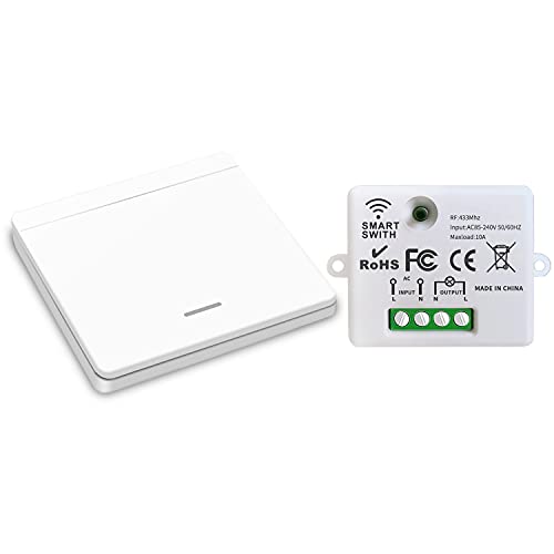 DieseRC Interruptor de luz sem fio, interruptor de segurança do transmissor de RF e controlador do recetor 10A, fácil instalação para lâmpada de até 1500 W