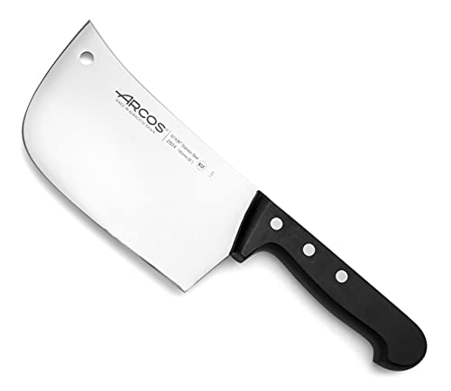 Arcos Cachorro de cozinha 160 mm para cortar ossos e carne. Machado com design retangular em aço inoxidável e cabo de polipropileno. cor preta. Série universal