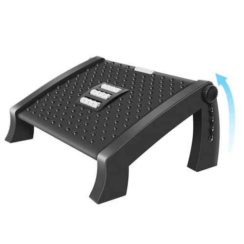 Apoio para os pés de escritório, apoio para os pés ergonómico para mesa com função de massagem, 6 apoios para os pés de altura ajustável antiderrapante para escritório