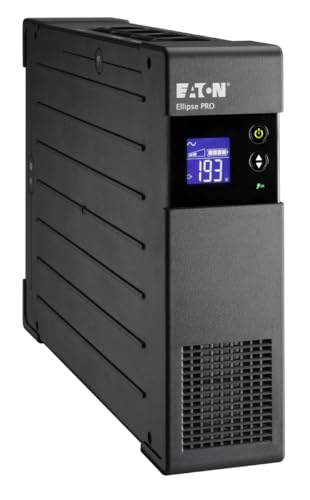 Eaton Ellipse Pro 650 DIN Fonte de alimentação ininterrupta (SAI), potência de 650 VA com proteção contra sobretensão (4 saídas Schuko) e regulação de voltagem (AVR), preto