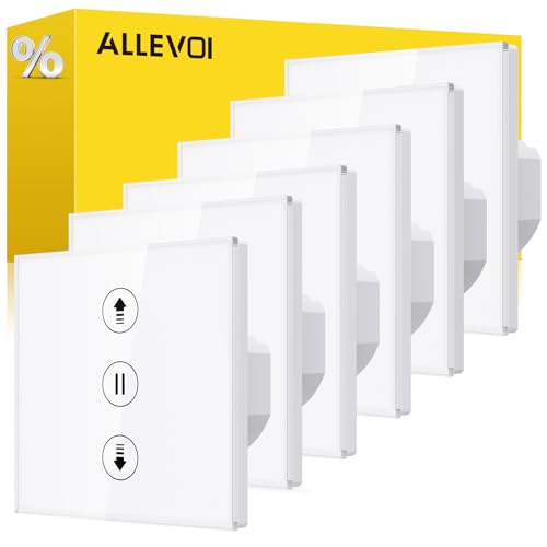 Interruptor de persiana inteligente de 6 peças com controlo por percentagem, 80 * 80 mm interruptor de persiana Wifi, controlo por voz compatível com Alexa/Google Home/Smart Life, requer cabo neutro