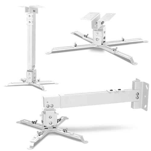Overmax Ceiling Mount Suporte projetor até 20 kg, comprimento regulável, ajuste angular de 25 graus, feito de aço, montagem na parede e no teto, estrutura leve e estável (branco)
