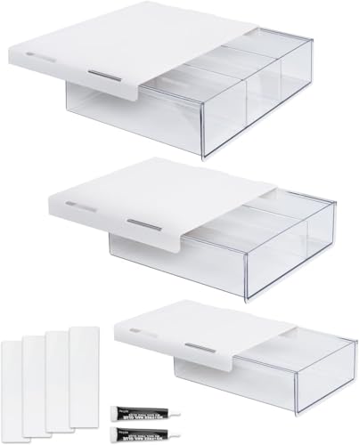 OTraki 3 unidades gaveta debaixo da mesa, autocolante organizador de mesa sob mesa com separadores removíveis transparente gavetas para baixo para artigos papelaria escritório casa