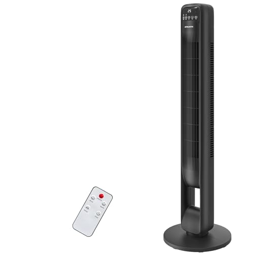 PALINTH Ventoinha silenciosa de torre, ventiladores silenciosos de pé, com controlo remoto, 100 cm, ventilador sem pás com 3 velocidades, 3 modos, temporizador de 12 horas, rotação de 60°