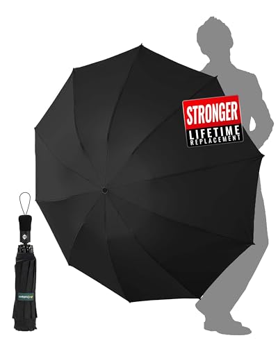 Chakipee Guarda-chuva dobrável antivento grande - vento invertido automático mulheres e homens grandes - xxl resistente à prova de vento compacto com 10 hastes de teflon 210 T