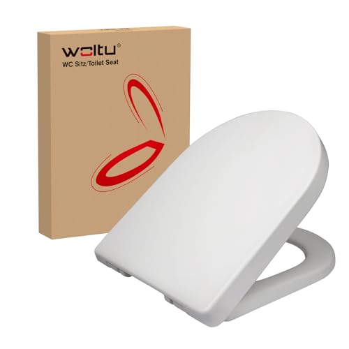 WOLTU Tampa de WC tampa de sanita assento sanitário dobradiça de fecho suave instalação rápida / remoção rápida, plástico antibacteriano branco forma de D