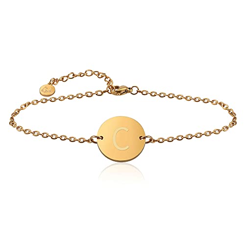 GD GOOD.designs Pulseira de senhora com letras em ouro, redonda banhada a ouro de 18 quilates