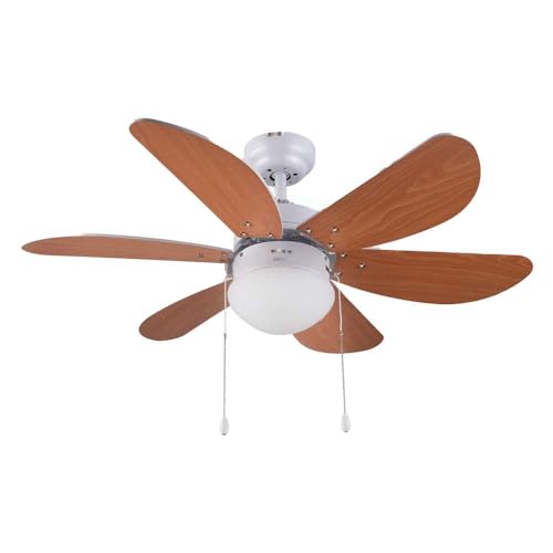 Cecotec Ventoinha de teto com luz EnergySilence Aero 360. 50 W, baixo consumo, 91 cm de diâmetro, 6 pás reversíveis, 3 velocidades, função de inverno, acabamento em branco/madeira