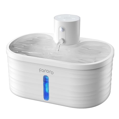 Faroro Fonte para gatos, 2,5 l para bebés gatos sem cabo, bebedor gatos automático de pilhas com sensor de movimento, bateria de 5000 mAh, bomba ultra silenciosa, sem BPA, branco