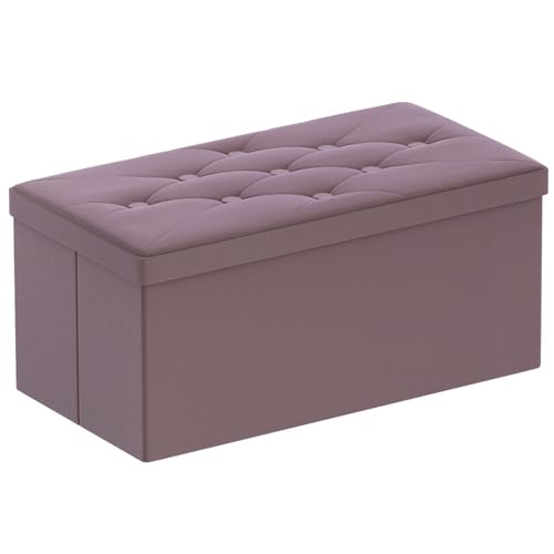 BRIAN & DANY Puff de arrumação, baú de armazenamento dobrável, banco de armazenamento com tampa, banco de veludo para quarto de entrada, 80 x 40 x 40 cm, roxo