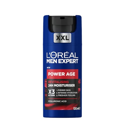 L'Oréal Creme hidratante para homem, anti-rugas e antienvelhecimento, com ácido hialurónico hidratante para o envelhecimento, para peles secas e apagadas, Men Expert Power Age, 100 ml