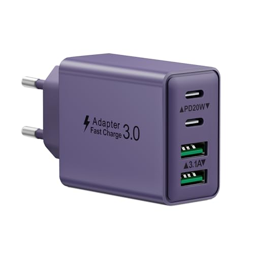 Carregador USB C, 40 W carregador iPhone carregamento rápido USBC tomada múltipla 4 portas PD+QC rápido parede adaptador tipo C para iPhone 16 15 14 13 11 Pro MAX Plus, iPad, amsung S24 S23 Carga