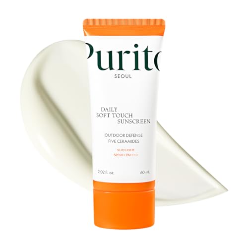 PURITO SEOUL Protetor solar diário de toque suave, SPF50 PA++++, ceramidas, não branqueado, proteção UVA e UVB resistente à água, K-Beauty