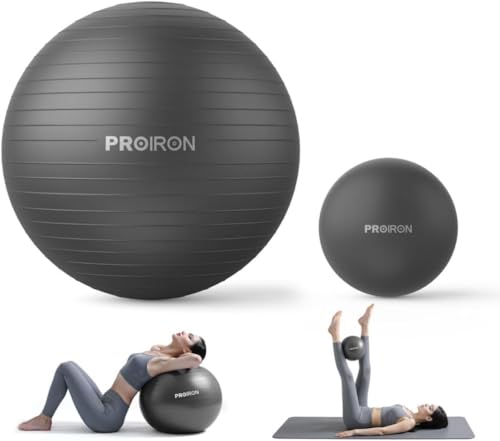 PROIRON, Bola de pilates, fitness, ioga, gravidez, desporto, futebol para exercícios, ginásio, 55/65/75 cm, anti-perfuração, inclui insuflador