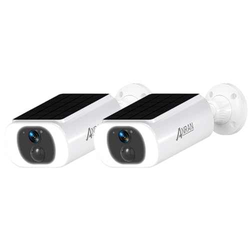 ANRAN 2K Câmara de vigilância WiFi exterior sem cabos, painel solar integrado, câmara de segurança com bateria recarregável, iluminação inteligente, deteção de movimento, áudio de 2 vias, 2 peças C3