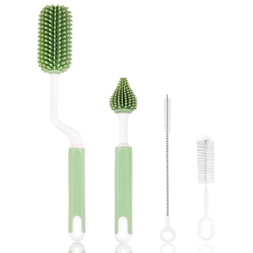 Vicloon Escova para biberões, 4 peças escova de silicone para garrafa, escova de mamilo limpeza de garrafas para bebés kit para garrafas e tetina (verde)