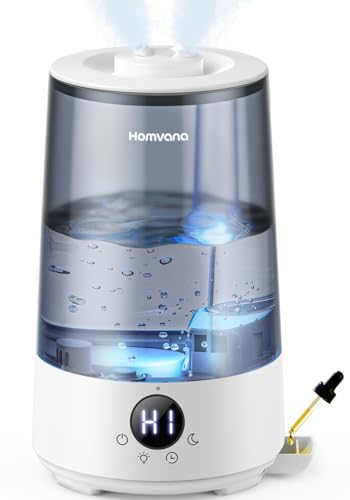 Homvana Humidificador de bebé com mucos e tosse, 3,6 L, Cool Mist 16 dB silencioso (SilentSpray), Top-Fill de 34 horas de funcionamento, com bandeja de aroma, BPA Free bebés e plantas, 7 Color Light,