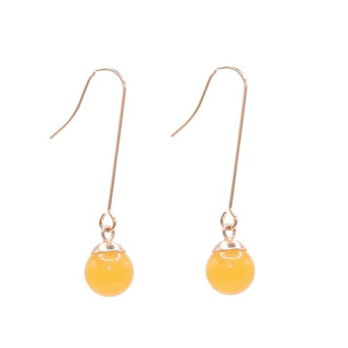 NILUXE DESIGN -Pendientes Mujer Piedra Natural - Pendientes Colgantes Largos Gemas Semipreciosas y Acero Inoxidable - Distintas Piedras Semipreciosas Gemas Amuleto de la Suerte (Jade Amarilo-Dorado)