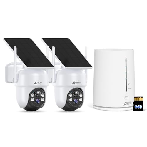ANRAN 4MP Kit câmara de vigilância WiFi exterior, estação base 2X câmaras sem cabos com bateria recarregável com painel solar, 4CH kit câmara com cartão SD 64 GB, detecção de movimento, áudio de 2