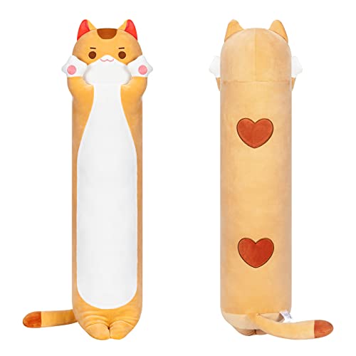 Mewaii 130 cm Comprimento gato laranja de peluche almofada macia e confortável peluche gato almofadas de pelúcia perfeitas para presente