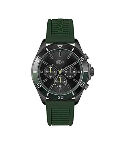 Lacoste Relógio cronógrafo de quartzo para homem coleção TIEBREAKER com correia de silicone verde - 2011153, Preto, Desportivo