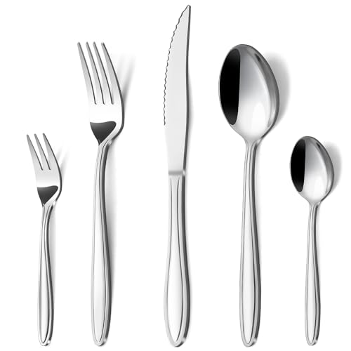 Hunnycook Conjunto de talheres para 6 pessoas, 30 peças de aço inoxidável com cabo de linha, elegante conjunto de talheres com faca, garfo, colher para casa/restaurante/festa, adequado para
