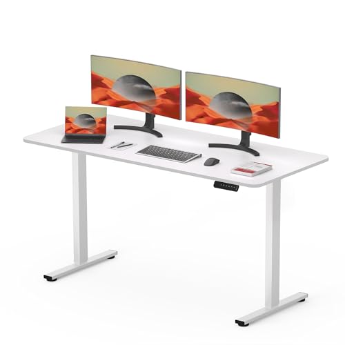 SANODESK QS + 120 x 60 cm, mesa elétrica elevável, com placa de secretária regulável em altura elétrico telescópico bidirecional com controlo de memória e tecnologia anticolisão (branco)