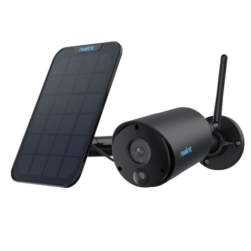 Reolink 3MP Câmara de vigilância WiFi exterior bateria, câmara IP de segurança sem fios com painel solar, deteção humana, áudio de 2 vias, 2 K visão noturna, impermeável, Alexa, Argus Eco (preto)
