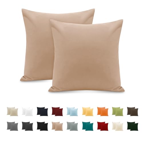 Fronha 100 % algodão, 65 x 65 cm, 2 peças, conjunto de 2 fronhas macia, algodão puro, sem fecho de correr escovado com fecho de envelope, rosa claro