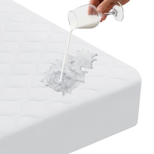 Ystyle Protetor de colchão impermeável acolchoado, 160 x 190 cm, capa impermeável com colchão de microfibra, respirável e anti-água, cobertura de colchão esticada até 30 cm de profundidade, branco