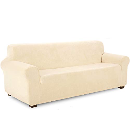 TIANSHU Capa de sofá de 4 lugares veludo, capa macia para sofá de pelúcia de veludo para, capas elegantes de móveis de elástico antiderrapante capa de poltrona (4 lugares, bege)
