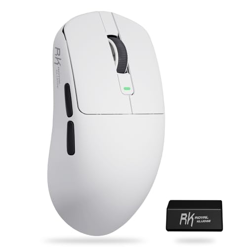 RK Royal Kludge M3 rato gaming sem fios ultraleve 47 g, sensor 42000 DPI, 8 K Wireless Mouse BT/2,4 G/USB, 5 botões programáveis, design ergonómico, bateria 650 mAh para PC/consolas, Branco