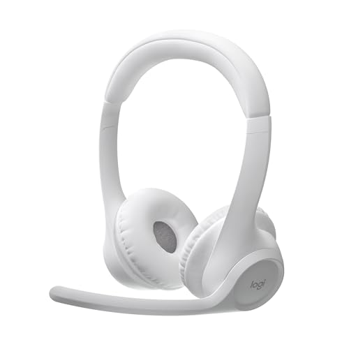 Logitech Zone 300 Auriculares com microfone Bluetooth sem fios com cancelamento de ruído, Windows, Mac, Chrome, Linux, iOS, iPadOS, Android, branco cru, funcionam com Teams, Google Meet, Zoom