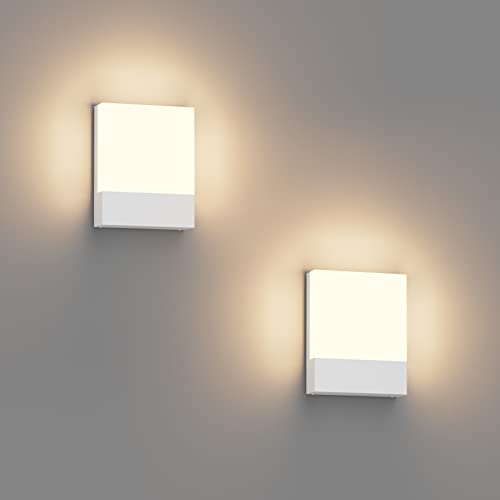 Klighten 2 peças 24 W LED candeeiro de parede exterior/interior, IP65 branco aplique de parede, luz de parede alumínio moderno para jardins corredor terraço, 1500 lúmen, branco quente 2700 K-3000 K