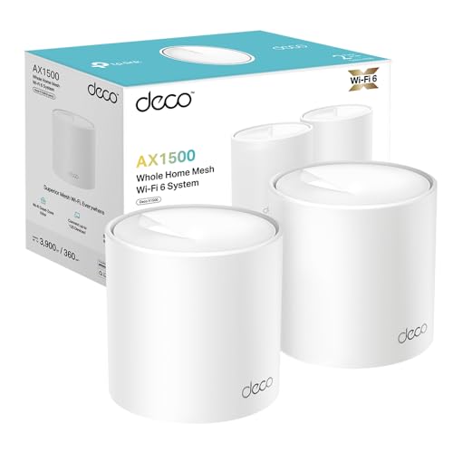 [Novo]TP-Link Deco X1500 (2 pacotes)-AX1500 Whole Home Mesh Wi-Fi 6 System-cobertura até 600 m2, 3X portas GigabIt por unidade, banda 160 MHz canal, ODFMA, 10244 QAM, cor Branco