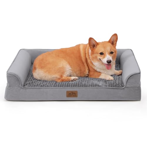 COZY KISS Sofá cão ortopédico grande - cama cão removível e lavável (cinzento-U-Type, M (91 * 69 * 19 cm))