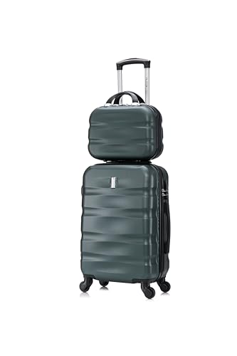 CELIMS - Mala ABS, rígida, resistente, 4 rodas giratórias de 360°, leve com cadeado integrado., Verde escuro, Malas e trolleys