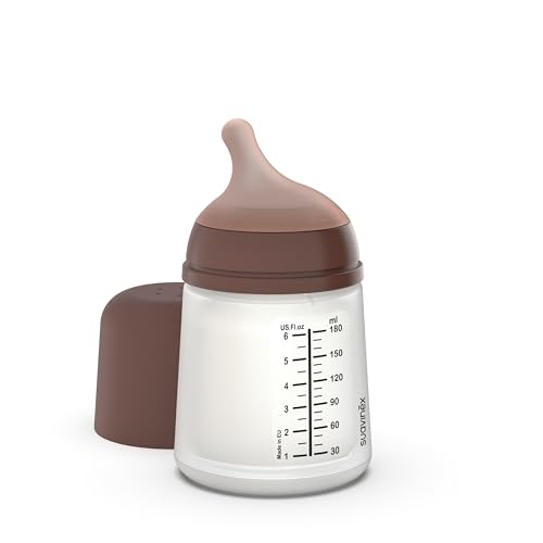 Suavinex, Biberão anticólico zero zero, com cetina de fluxo adaptável (A) de silicone, para bebés + 0 meses e recém-nascidos, amamentação específica, leite materno e de fórmula, 180 ml, Deep