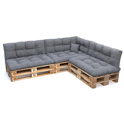 POKAR Conjunto de almofadas aconchadas de 8 peças para europaleses: 3 assento 120 x 80 cm + 3 x encosto 120 x 40 cm + 1 x 60 x 40 cm lateral 1 almofada decorativa 40 x 40 cm, para sofá de paletes, sem