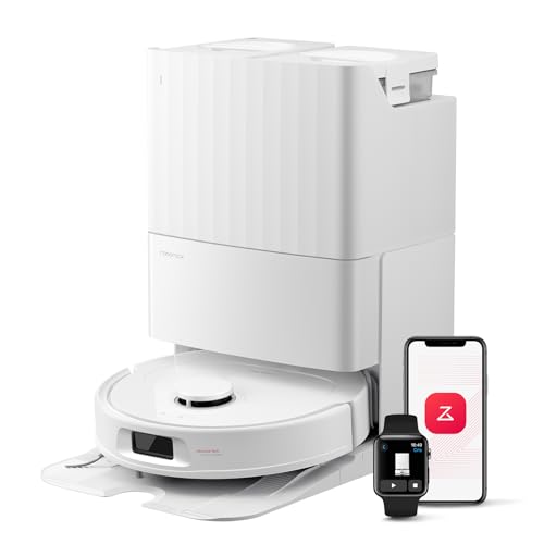 roborock QV 35S Robot Aspirador, sucção HyperForce de 10000 Pa com base multifuncional, escovas duplas anti-embaraços, 2 copas giratórias elevação automática de 10 mm, limpar e secar automático