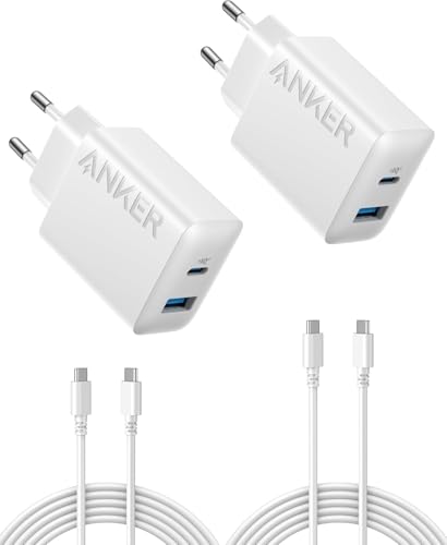 Anker Carregador iPhone carregamento rápido USB C 20 W (2 pacotes), com 2 portas, para iPhone 16/16 Plus/16 Pro/16 Pro Max/15/iPad e muito mais (2 Cabo USB C de 1,5 m incluído)