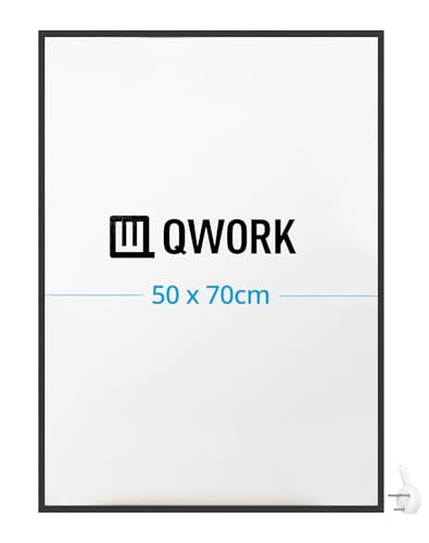QWORK® Armação de alumínio 50 x 70 cm - preto mate, vidro acrílico quebrável, para montagem vertical e horizontal