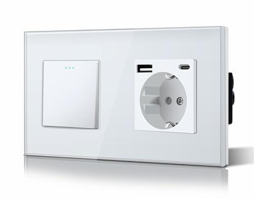 BSEED 1 Gang 2 Way interruptor mecânico e tomada com 2,1 A UBS aprimorado conector de carregamento e tomada Type-C branco
