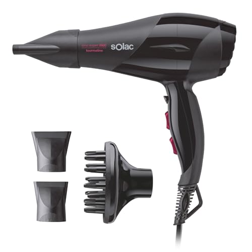 Solac SP7170 Expert 2600 Tourmaline - secador de cabelo 2600 W. Secagem ultra rápida. Função iónica. Botão ar frio. Proteção térmica. 2 concentradores. Difusor. Preto