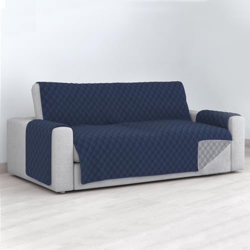 MERCURY TEXTIL - Capa de sofá reversível, protetor para sofá acolchoado, capa com apoios de braços. Variedade de medidas (3 lugares, azul-marinho)