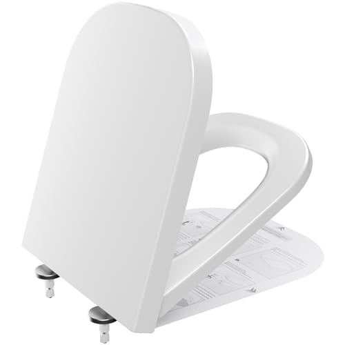 CECIPA Tampa WC quadrada com fecho suave, tampa de sanita branca, assento sanitário anti-impactos para família, tampa de sanita com sistema de libertação rápida, Toilet Seat estável e ergonómico